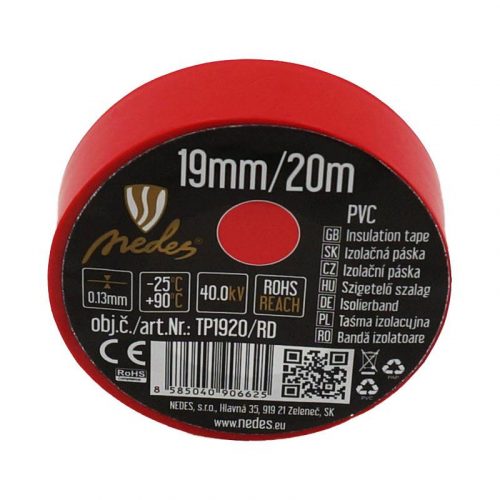 Szigetelőszalag 19 mm / 20 m piros PVC - TP1920/RD